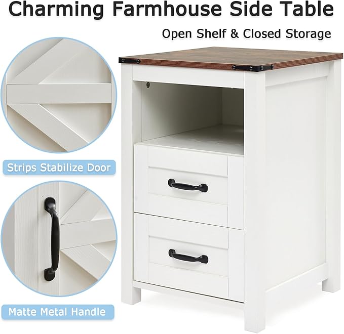 White Rustic Night Stand Set of 2, Farmhouse End Table, Modern Bedside Table - Image 6