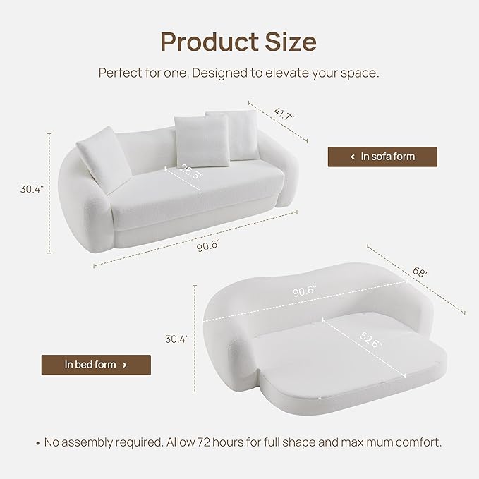 SICOTAS Curved Sofa Couch Bed for Living Room Convertible Futon Cloud Boneless - Image 7