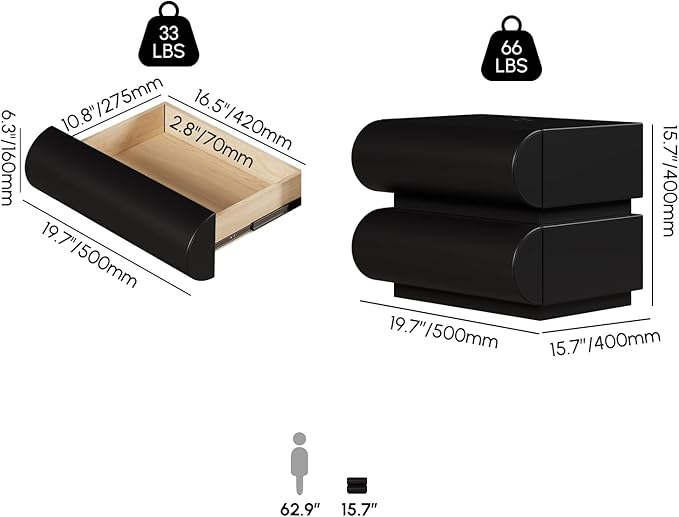 homary Smart Nightstand Modern Black Leather Nightstands - Image 2