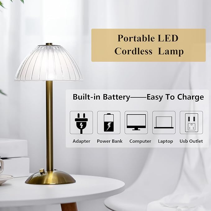 Liliful 8 Pcs Cordless Table Lamp Rechargeable Touch LED Small Gold Portable - Image 3