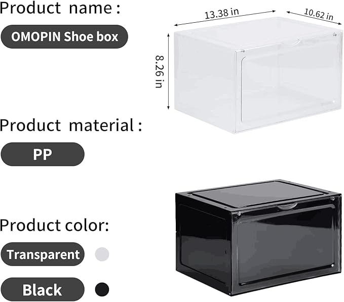 6 Pack XL Shoe Storage Box Organizer, Drop Side Large Shoe Boxes Clear Plastic - Image 7