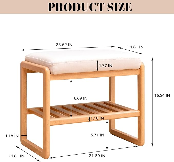 Wood Shoe Bench, 2-Tier Storage Bench - Image 3