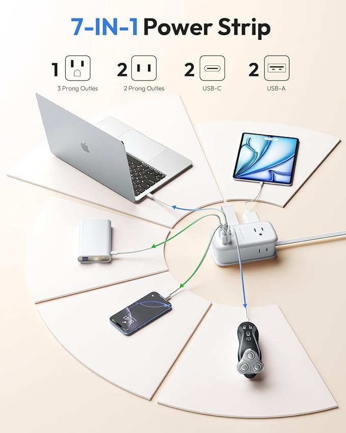 NTONPOWER GAN Ultra 65W USB Charging Station, 7 in 1 Travel Power Strip - Image 3