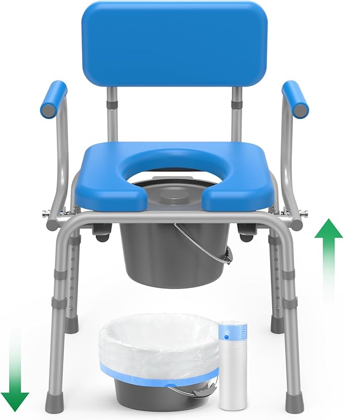 Drop Arm Bedside Commode with Linners, Commode with Padded Seat and Backrest by Loyoda