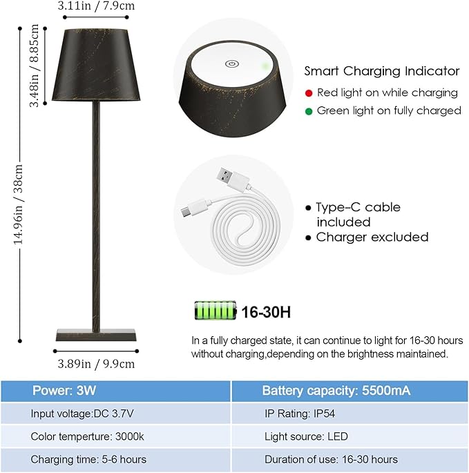 2-Pack Rechargeable Table Lamps LED Cordless Table Lamp 3W 5500mAh Battery - Image 6