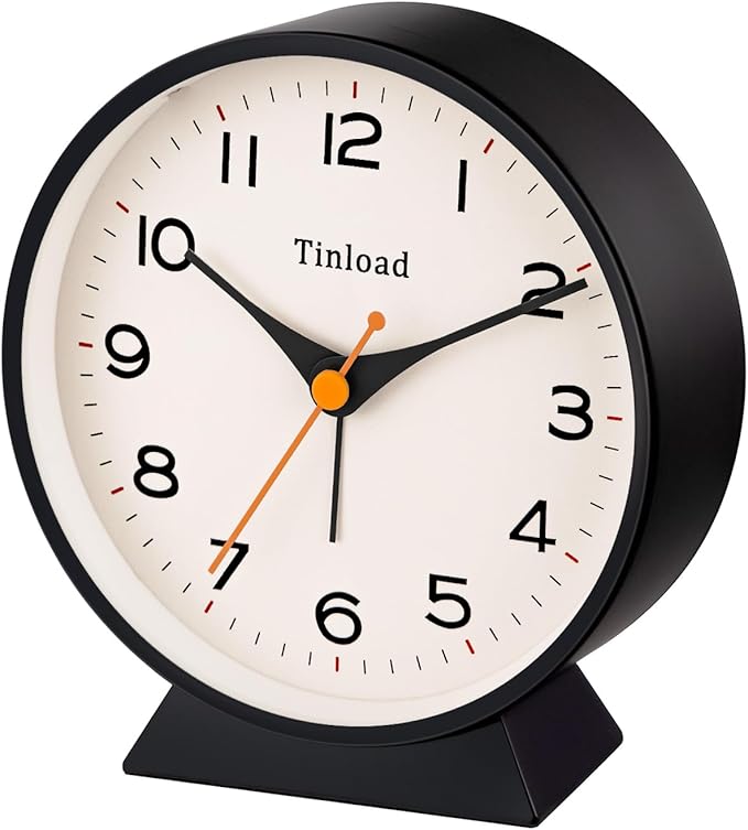 4.5" Battery Operated Retro Analog Alarm Clock, Small Silent Bedside Desk Clock - Image 7