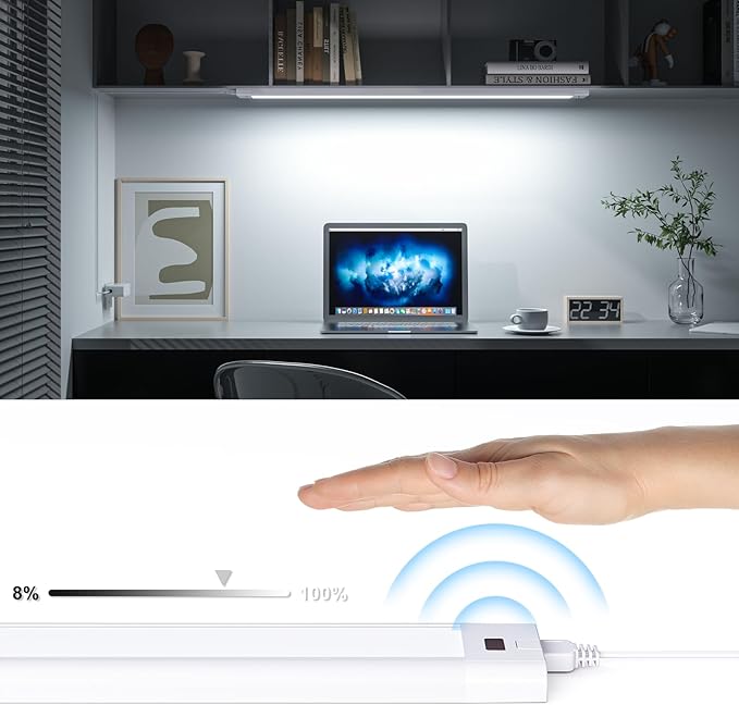 WOBANE Under Cabinet Lighting, 24 inch Plug in LED Counter Light Bar, Hand Wave - Image 4