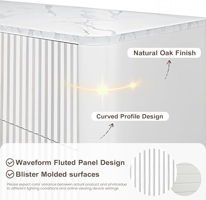Fluted 6 Drawers Dresser for Bedroom, Wooden Dresser TV Stand, Wood Drawer - Image 3