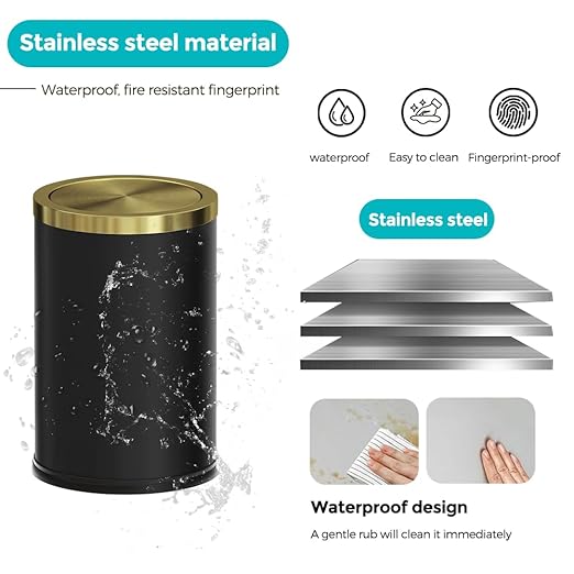 9L / 2.4 Gallon Black Metal Trash can - Image 4