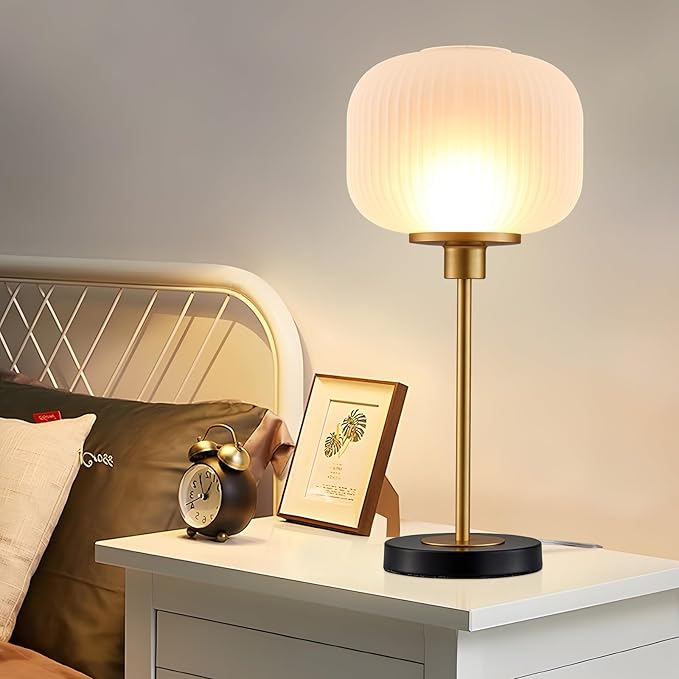 Industrial Table Lamps with Unique Glass Shade, Vintage Bedside Lamps - Image 2