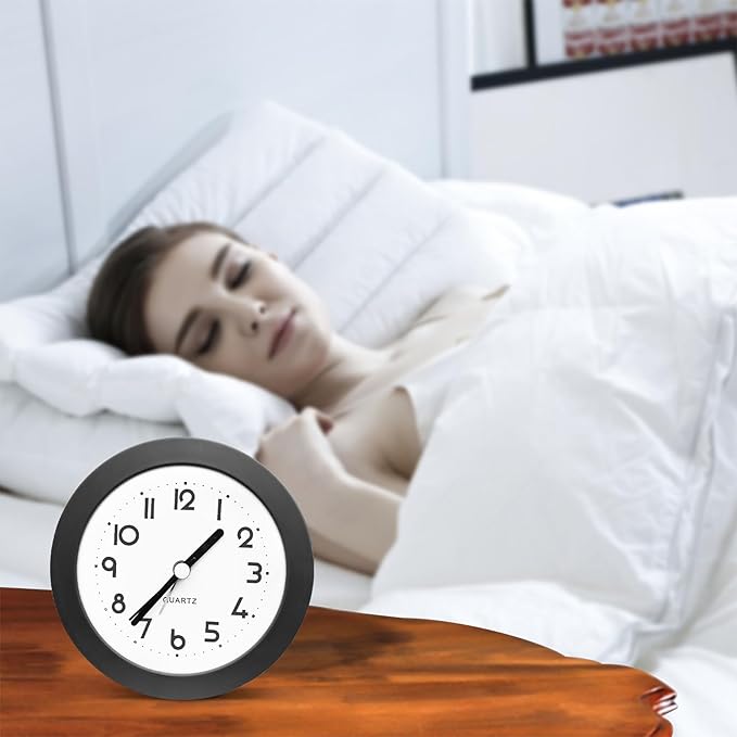 Alarm Clock with Backlight, 4 Inches Cute Analog Round Digital Quartz Clock - Image 6