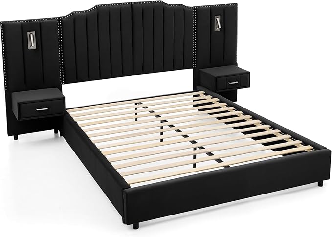 Luxury Queen Bed Frame with Headboard and Storage, Velvet Fabric Upholstered - Image 7