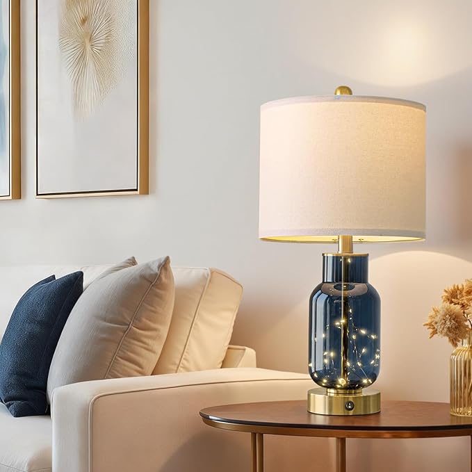 Oneach 22" Glass Table Lamps Set of 2, Nightstand Lamp - Image 7
