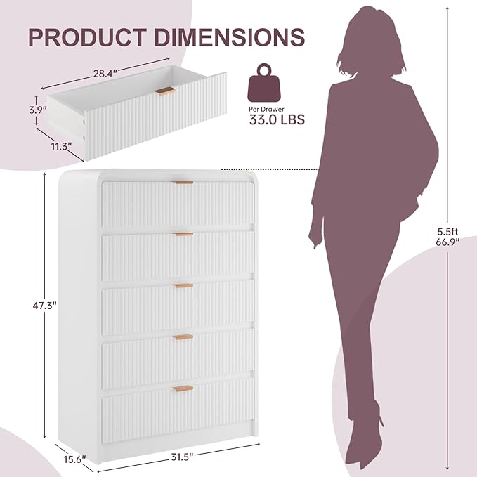 FURSUN Fluted 5 Drawers Dresser - Image 2