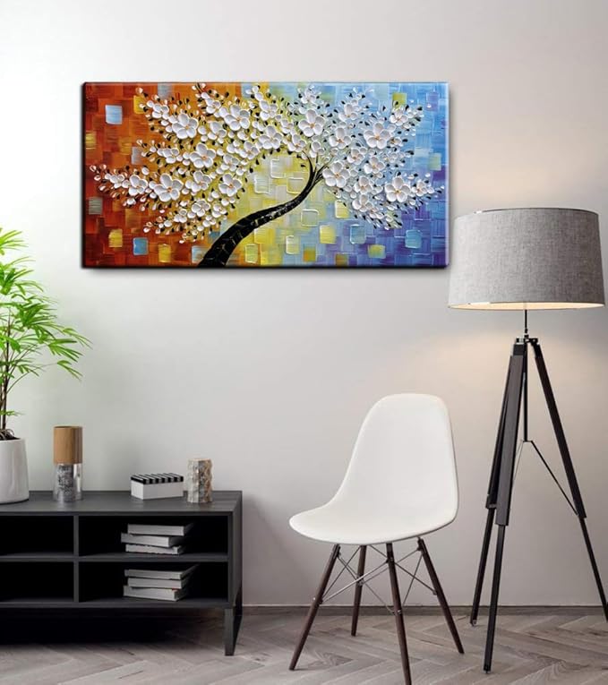 YaSheng Art -hand painted White Flowers Paintings Oil Painting On Canvas - Image 5