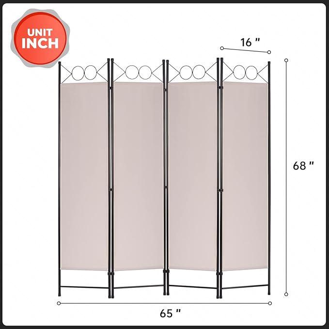 4 Panel Room Divider 6FT Steel Frame Screen Folding Privacy Divider - Image 7