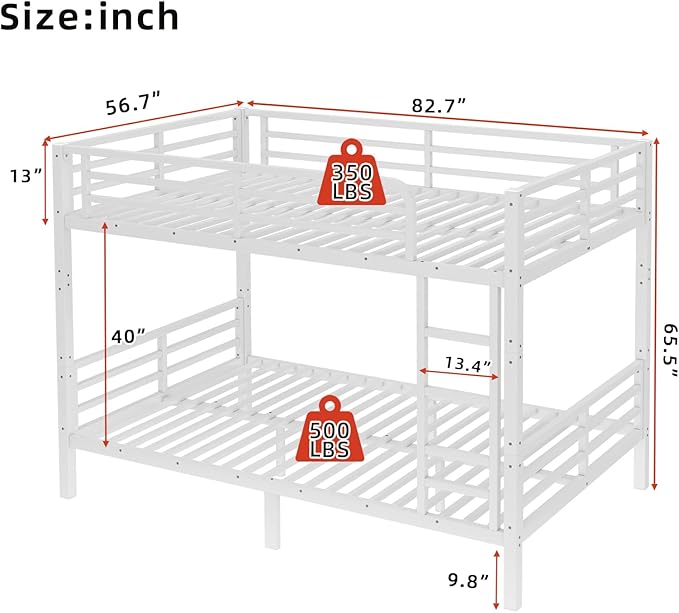 Full XL Bunk Bed Frame, Heavy Duty Metal Loft Bed - Image 2