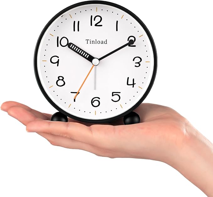 4.5" Antique Retro Analog Alarm Clock, Small Silent Battery Operated Clock - Image 3