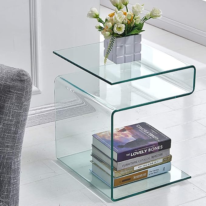 Glass Nightstand, Side Table, S-Shaped End Table by FENGHUAGLASSHOME