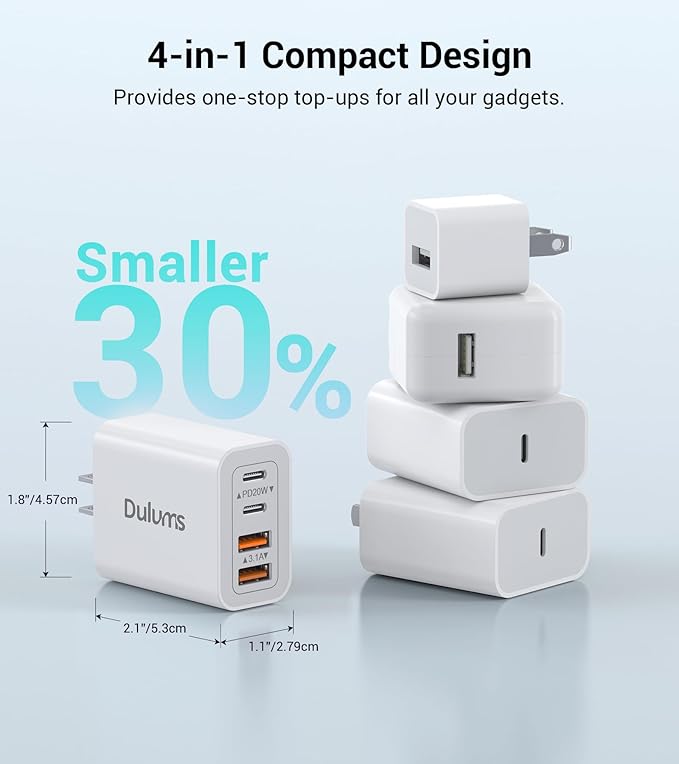 40W USB C Charger Cube, 4-Port PD+QC Power Adapter Multiport Brick Type C Box - Image 5