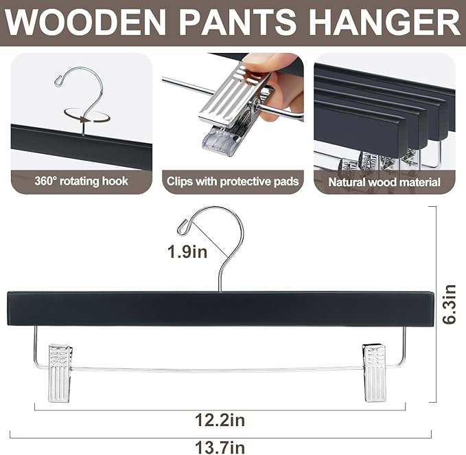 BAGAIL 10 Pack Wooden Pants Hangers - Image 2