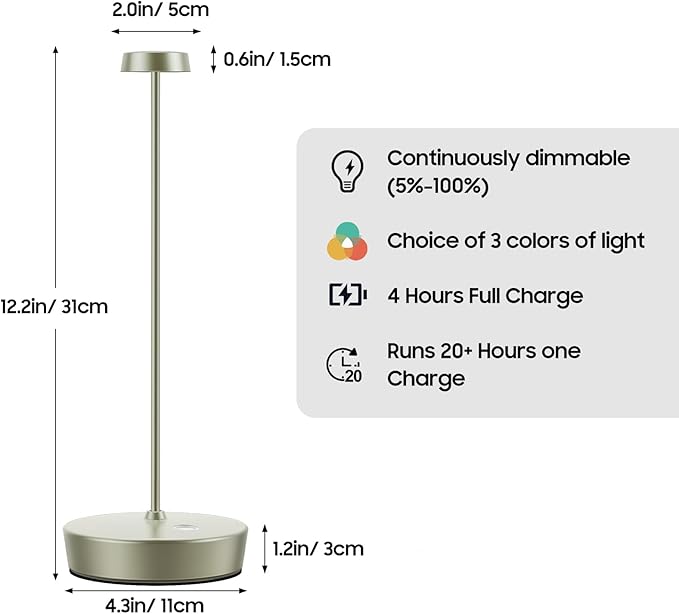 2Pack Cordless LED Table Lamp，Rechargeable Battery Desk Lamps, 3 Color Stepless - Image 5