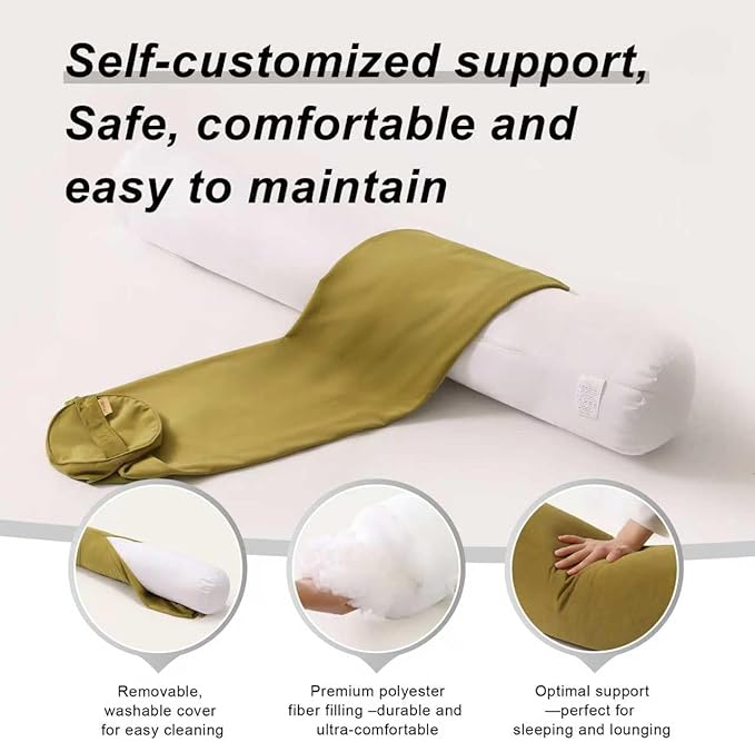 Long Round Body Pillow for Adults – Bolster Pillow for Bed, Cervical Roll Pillow - Image 4