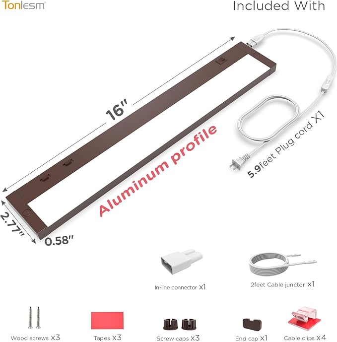 16 Inch Under Cabinet Lighting Plug in, 9W 120V 3 Color 3000K/4000K/5000K - Image 9