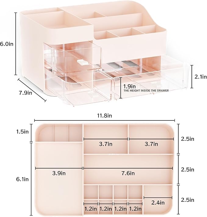 SuoXing Pink Makeup Organizer for Vanity, Large Plastic Skincare Organizers - Image 2