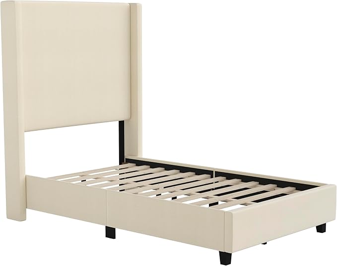 EMMA + OLIVER Nora Twin Size Faux Linen Upholstered Platform Bed - Image 3