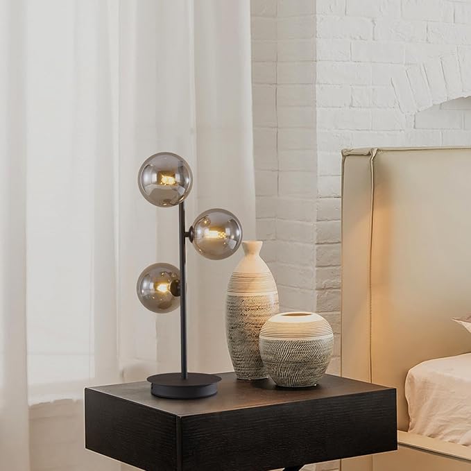 Mid Century Modern Table Lamp Smoky Grey Glass Globe Desk Lamp Industrial - Image 9