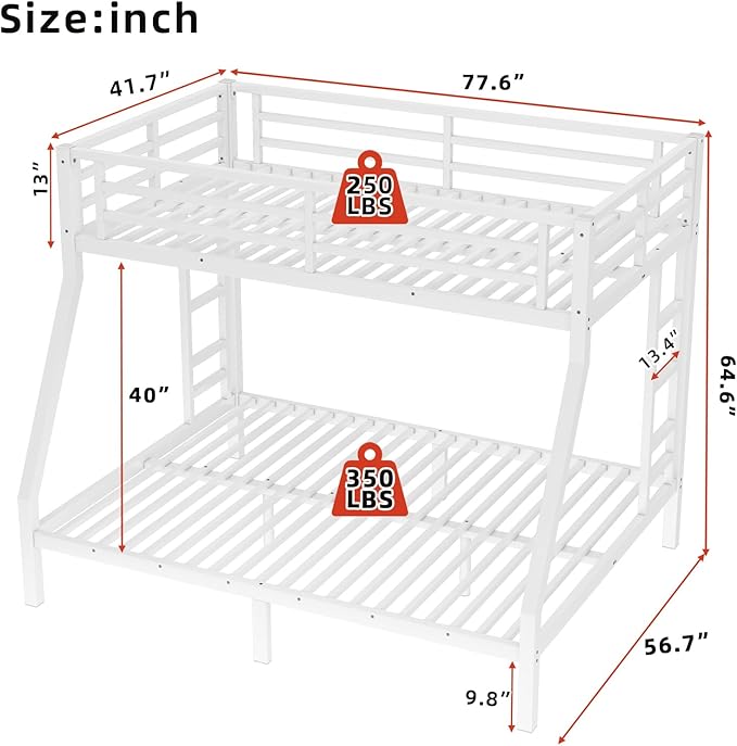 Twin Over Full Bunk Bed Frame, Heavy Duty Metal Loft Bed - Image 2
