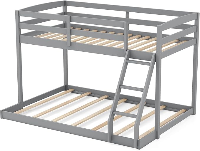 KOMFOTT Low Bunk Bed Twin Over Full, Solid Wood Twin Bed Frame - Image 9