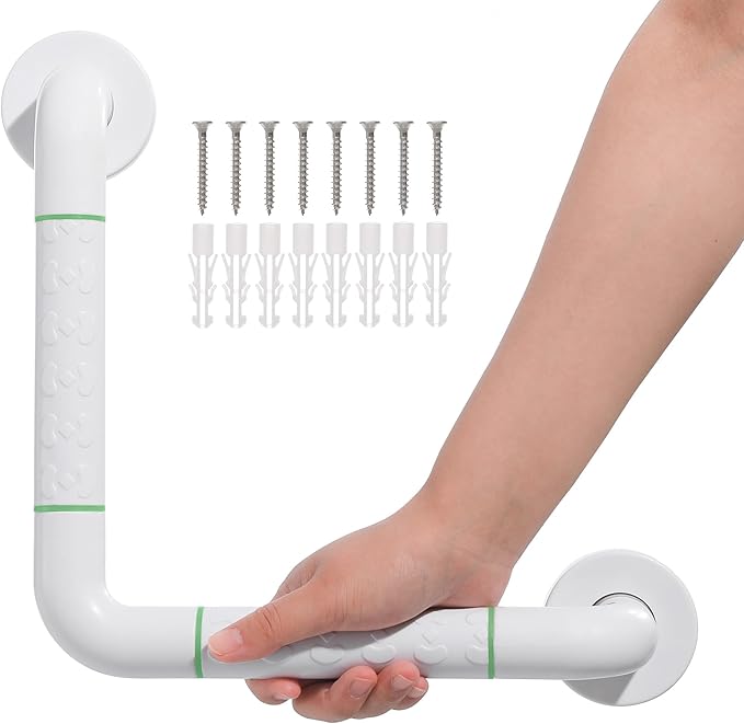 Anti Bathroom Grab Rail, 90° Detachable Right Angle White Stainless Steel by JFMkaer