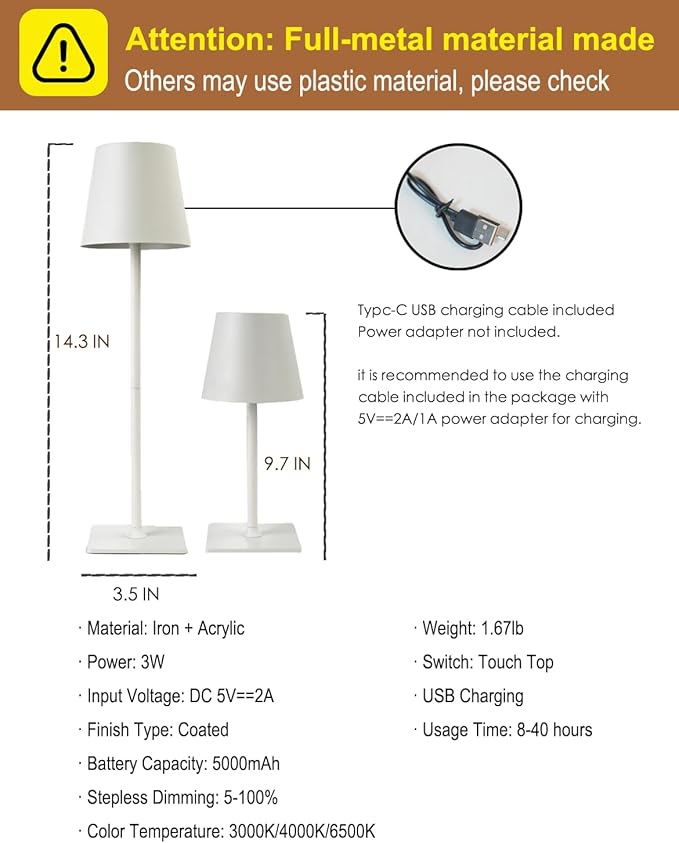 Cordless Table Lamp, Rechargeable Table Lamp - Image 5