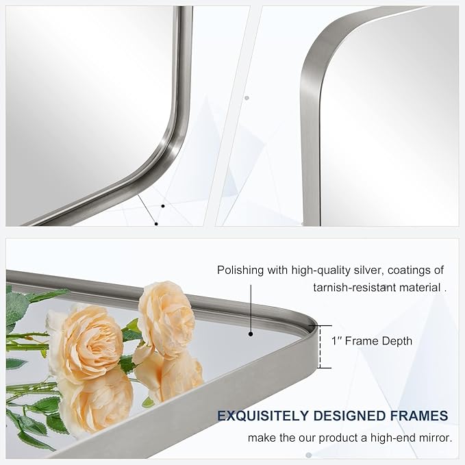 ANDY STAR 30"x48" Brushed Nickel Bathroom Mirror, Large Wall Mirror - Image 8
