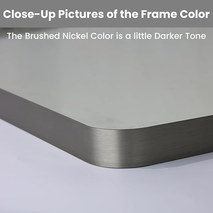 LOAAO 40X32 Inch Brushed Nickel Bathroom Mirror, Rounded Rectangle Silver Metal - Image 3