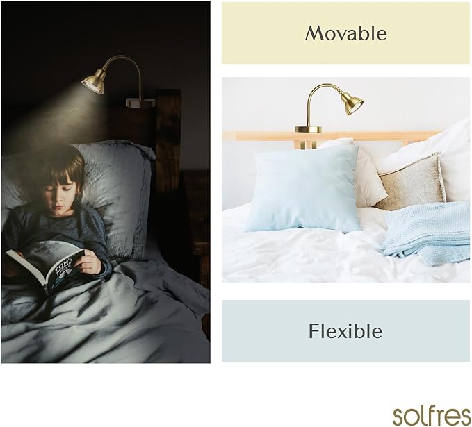 Solfres Patented Innovative Design Headboard Reading Light. No Drilling Golden - Image 2