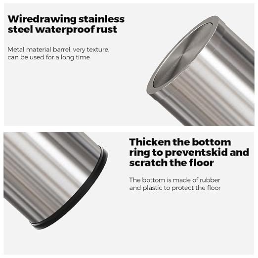 4.7 Gallon/18L Stainless Steel Bathroom Trash Can, Elegant Waste Basket - Image 4