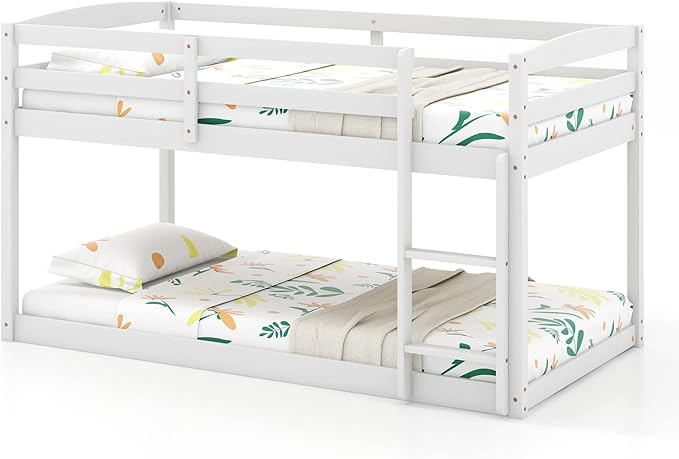 KOMFOTT Low Bunk Bed Twin Over Twin, Solid Wood Bunk Bed Frame - Image 8