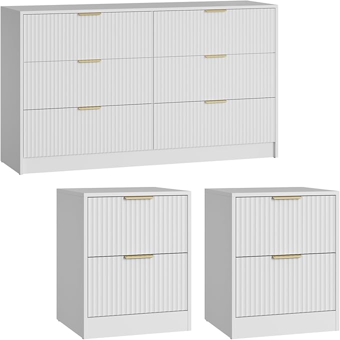 6 Drawer Dresser and Nightstand Set 3-Piece, 55” Wide Bedroom Dressers & Night - Image 8