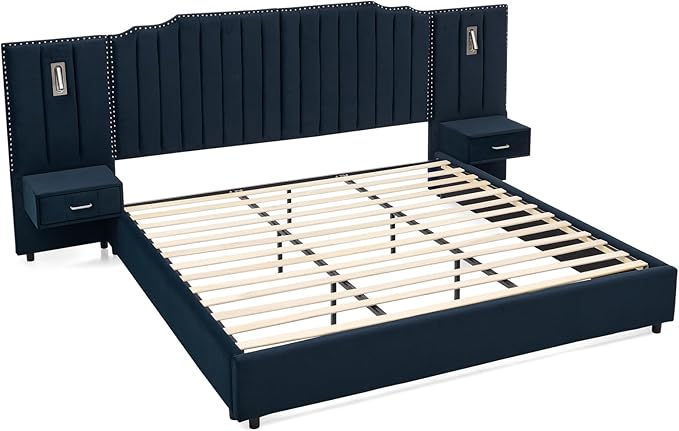 King Size Bed Frame with Storage, Luxury King Platform Bed Frame with Headboard - Image 7