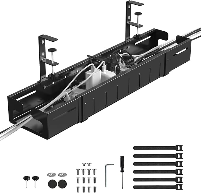 REALINN Under Desk Cable Management Tray Black, Expandable 25.27"-38.66" Sturdy by REALINN