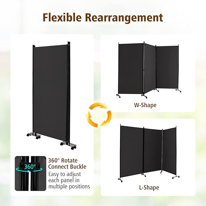 GOFLAME 3 Panel Folding Room Divider, 6FT Rolling Privacy Screen - Image 5