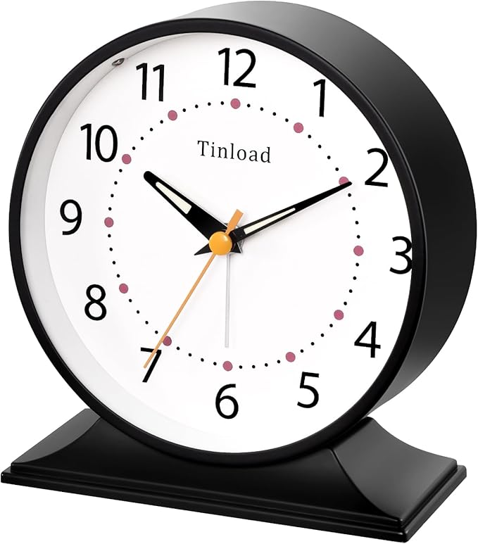 4.5" Antique Retro Analog Alarm Clock, Small Silent Bedside Desk Clock - Image 2