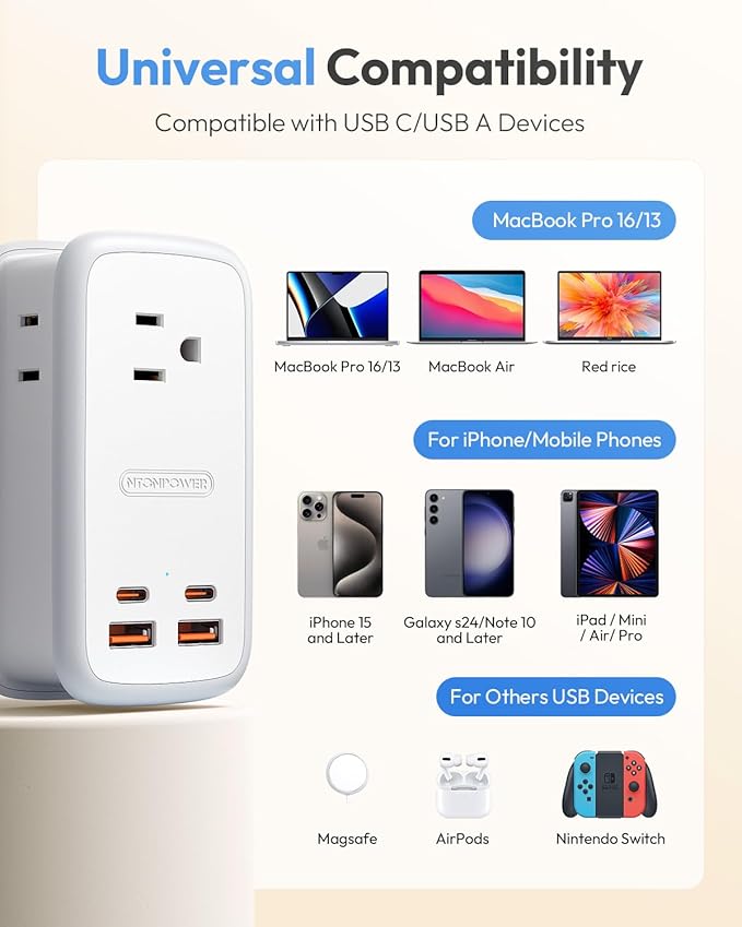 NTONPOWER GAN Ultra 65W USB Charging Station, 7 in 1 Travel Power Strip - Image 6