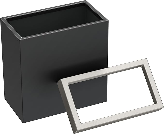Gatco 1918SN Modern Rectangle Waste Basket, Matte Black and Satin Nickel Combo - Image 2