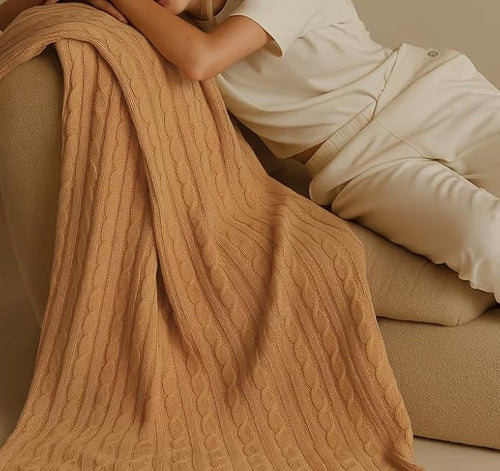 100% Cotton Cable-Knit Throw Blanket: 60" x 70", Ultra Soft, Breathable - Image 2