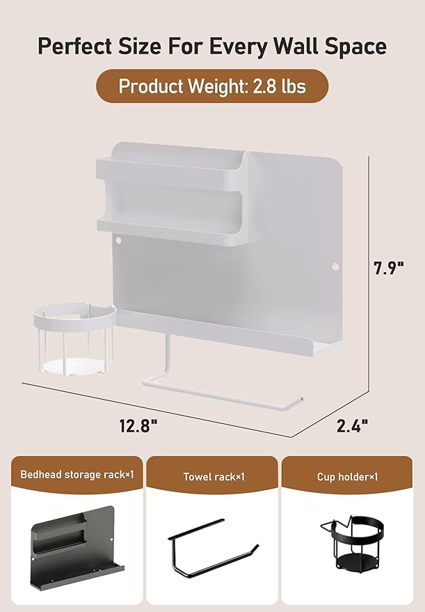 Bedside Wall Organizer Metal Shelf - Image 3