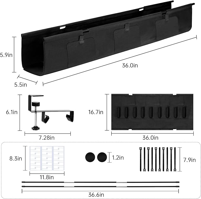 Under Desk Cable Management Tray, 36-inch No-Drill Standing Desk Cable Organizer - Image 6